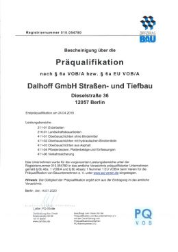Zertifizierung über die Präqualifikation durch die Bau GmbH