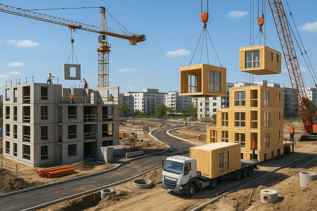 Baustelle mit Kraneinsatz