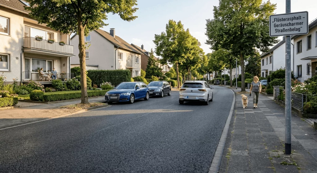 Straße mit Flüsterasphalt