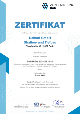 Zertifikat DVGW GW 302-1